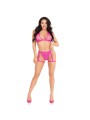 LEG AVENUE 86148 TOP DE BRA DE ENCAJE Y PANTY CON LIGUEROS ROSA TALLA UNICA