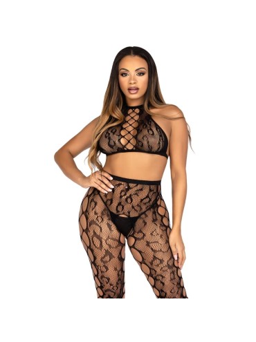 LEG AVENUE 89372 CROP TOP Y MEDIAS SIN ENTREPIERNA NEGRO TALLA UNICA