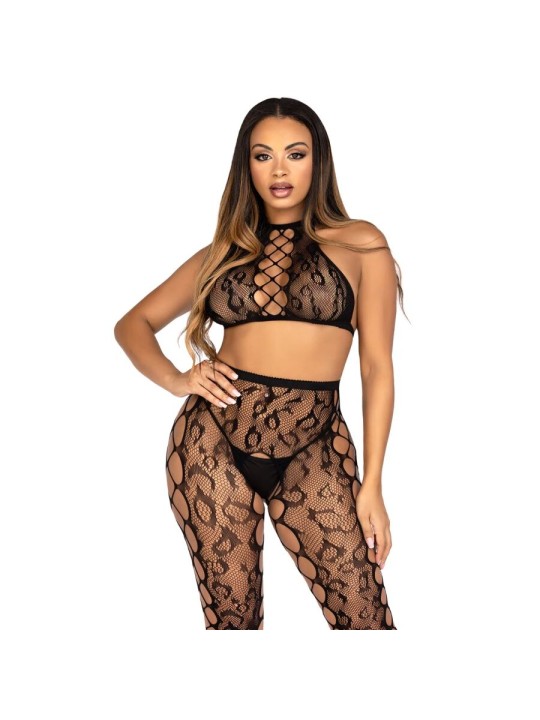 LEG AVENUE 89372 CROP TOP Y MEDIAS SIN ENTREPIERNA NEGRO TALLA UNICA