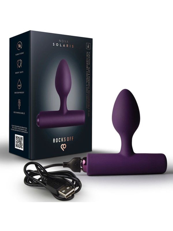 ROCKS OFF NOVA SOLARIS PLUG ANAL FINO RECARGABLE 16 FUNCIONES NEGRO