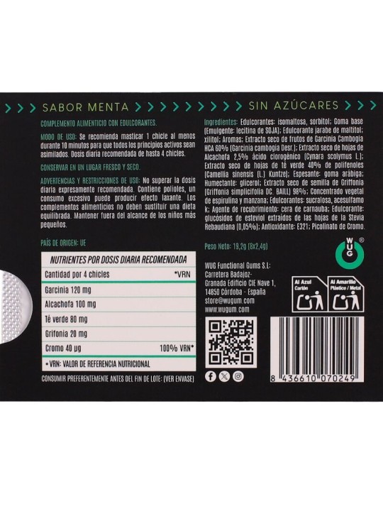 WUG diet El chicle funcional sin azucar con sabor menta BLISTER 8 UDS
