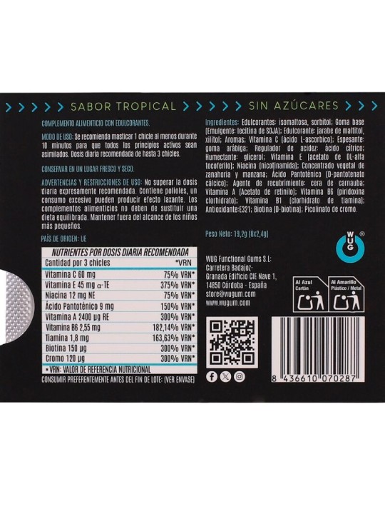 WUG multivit El chicle funcional multivitaminico sabor tropical BLISTER 8 UDS