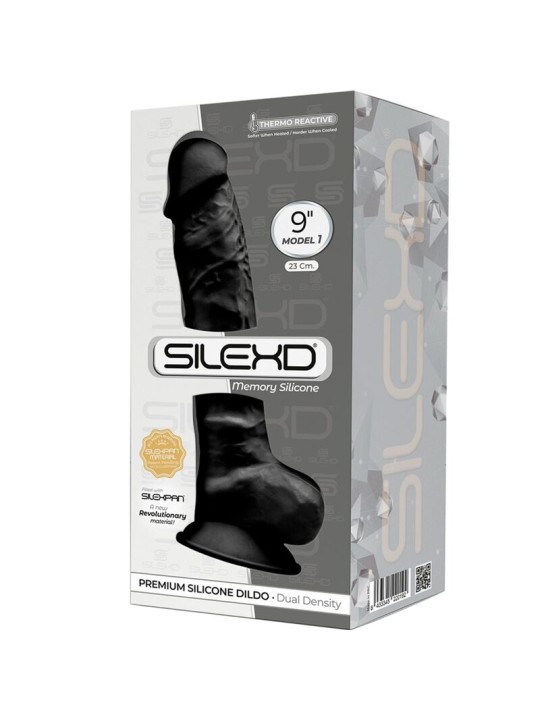 SILEXD MODELO 1 PENE REALISTICO SILICONA PREMIUM SILEXPAN NEGRO 23 CM