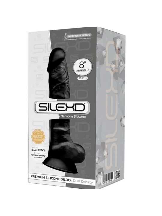 SILEXD MODELO 1 PENE REALISTICO SILICONA PREMIUM SILEXPAN NEGRO 20 CM