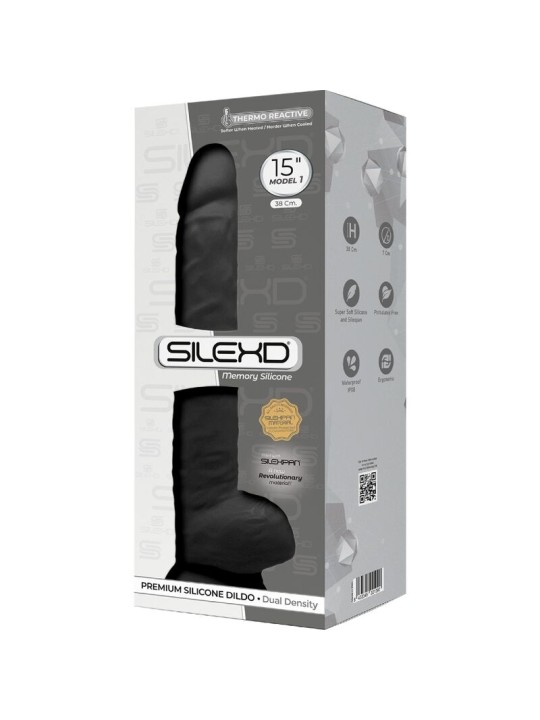SILEXD MODELO 1 PENE REALISTICO SILICONA PREMIUM SILEXPAN NEGRO 38 CM