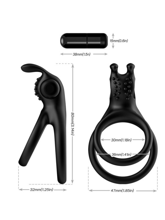 ARMONY TRAVELER ANILLO DOBLE VIBRADOR PAREJA RABBIT NEGRO