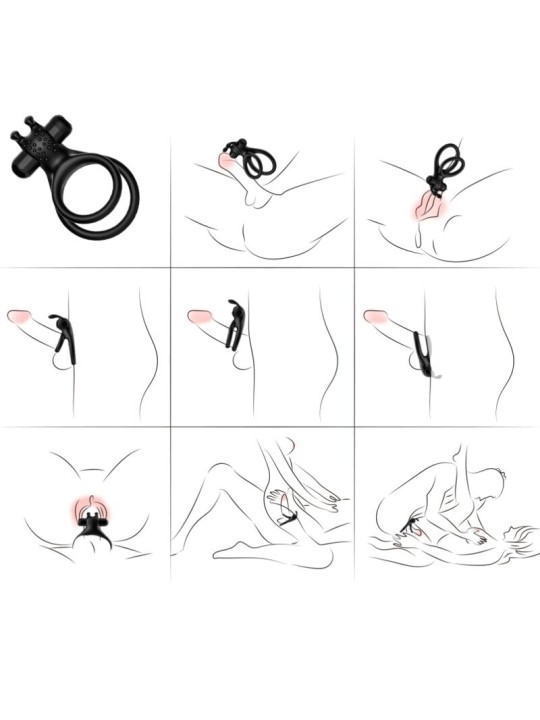 ARMONY TRAVELER ANILLO DOBLE VIBRADOR PAREJA RABBIT NEGRO