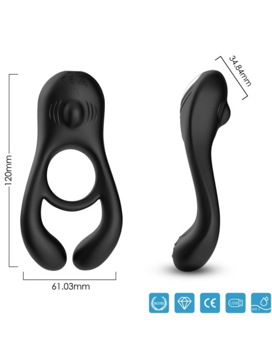 ARMONY VEYRON ANILLO VIBRADOR DOBLE PINZA CONTROL REMOTO NEGRO