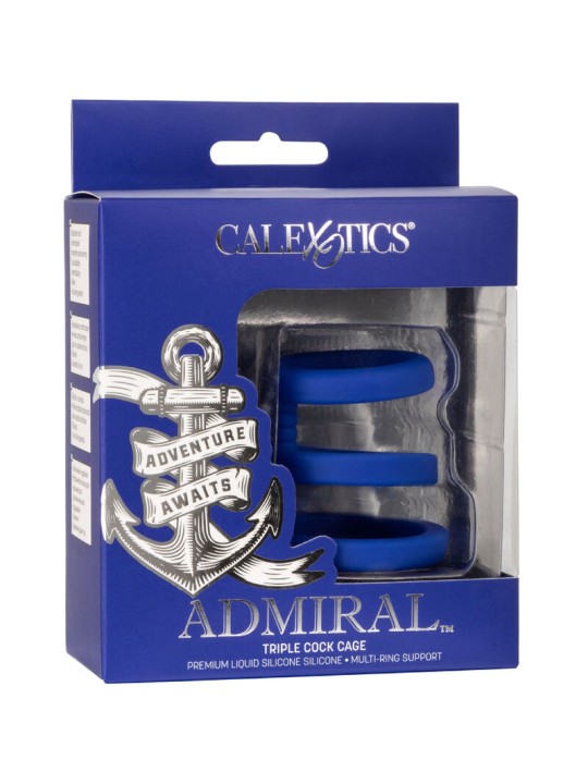 CALEXOTICS ADMIRAL JAULA TRIPLE PARA PENE AZUL