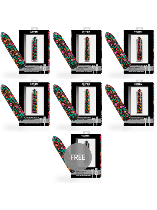 CUSTOM BULLETS BALA RECARGABLE SKULL 10 INTENSIDADES 6 1 GRATIS
