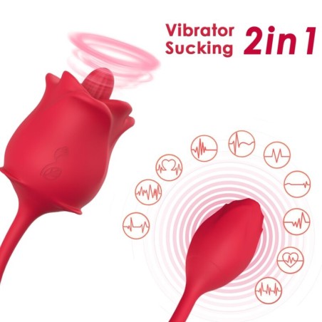 ARMONY ROSA 2 EN 1 ESTIMULADOR SUCCIONADOR VIBRADOR 10 MODOS CON COLA ROJO