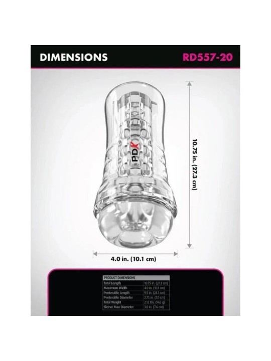PDX ELITE MASTURBADOR TRANSPARENTE VIEWTUBE PLUS SEE THRU EZ GRIP 21 CM