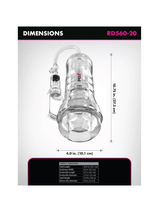 PDX ELITE MASTURBADOR TRANSPARENTE VIEWTUBE VAC XXL CON BOMBA DE SUCCION 273 CM