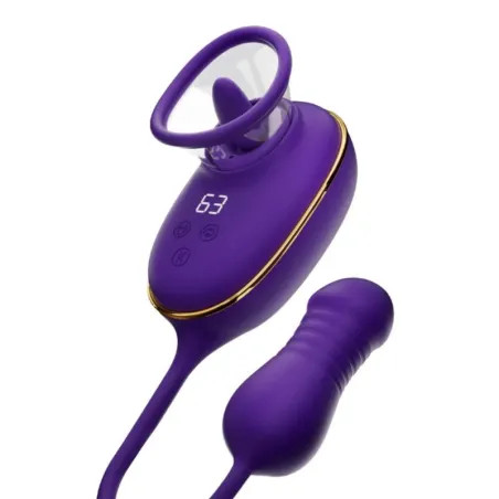 SHEEO SUCCIONADOR DE CLITORIS CON EFECTO LICKING Y ESTIMULADOR ANAL MORADO