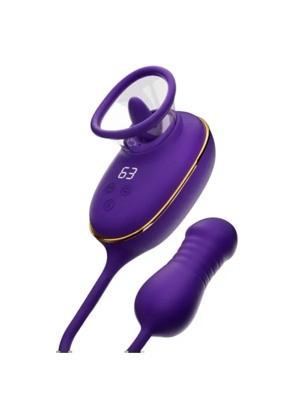 SHEEO SUCCIONADOR DE CLITORIS CON EFECTO LICKING Y ESTIMULADOR ANAL MORADO