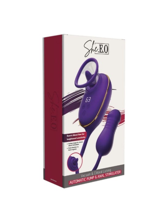 SHEEO SUCCIONADOR DE CLITORIS CON EFECTO LICKING Y ESTIMULADOR ANAL MORADO