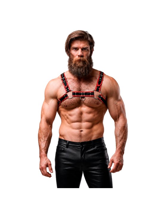 FETISH SUBMISSIVE ATTITUDE ARNES ECOPIEL PECHO HOMBRE NEGRO ROJO