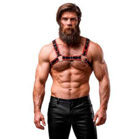 FETISH SUBMISSIVE ATTITUDE ARNES ECOPIEL PECHO HOMBRE NEGRO ROJO