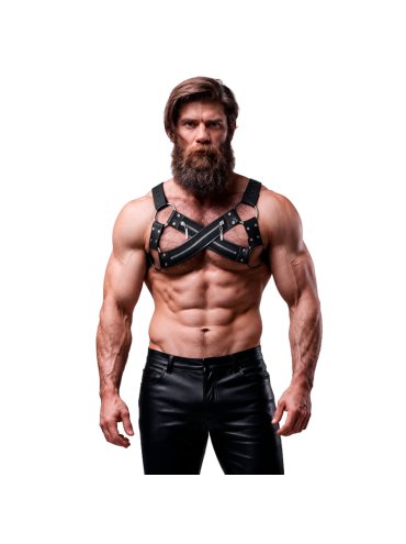 FETISH SUBMISSIVE ATTITUDE ARNES BULLDOG AJUSTABLE NEOPRENO PECHO CRUZADO CON CREMALLERAS HOMBRE