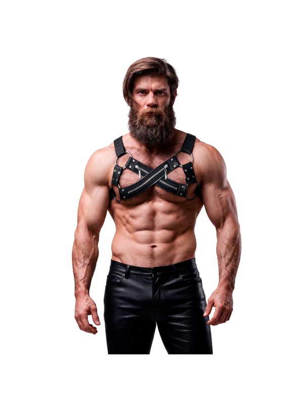 FETISH SUBMISSIVE ATTITUDE ARNES BULLDOG AJUSTABLE NEOPRENO PECHO CRUZADO CON CREMALLERAS HOMBRE