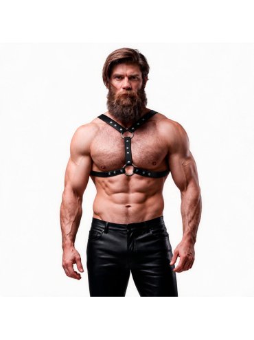 FETISH SUBMISSIVE ATTITUDE ARNES ECOPIEL PECHO CON DOBLE SUJECION Y TACHUELAS HOMBRE