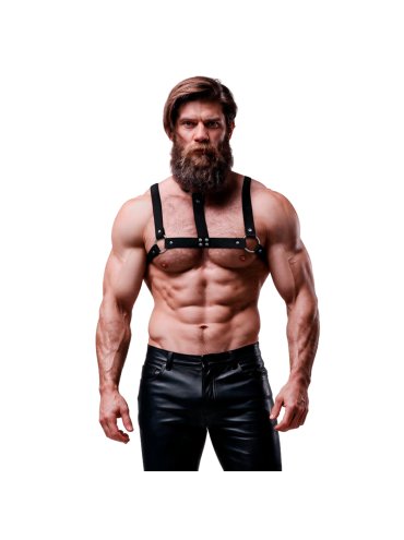 FETISH SUBMISSIVE ATTITUDE ARNES AJUSTABLE ECOPIEL PECHO CON COLLAR HOMBRE