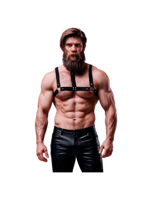 FETISH SUBMISSIVE ATTITUDE ARNES AJUSTABLE ECOPIEL PECHO CON COLLAR HOMBRE