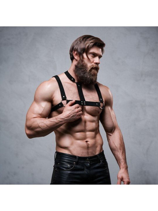 FETISH SUBMISSIVE ATTITUDE ARNES AJUSTABLE ECOPIEL PECHO CON COLLAR HOMBRE
