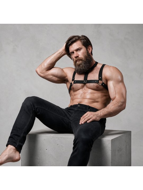 FETISH SUBMISSIVE ATTITUDE ARNES AJUSTABLE ECOPIEL PECHO CON COLLAR HOMBRE
