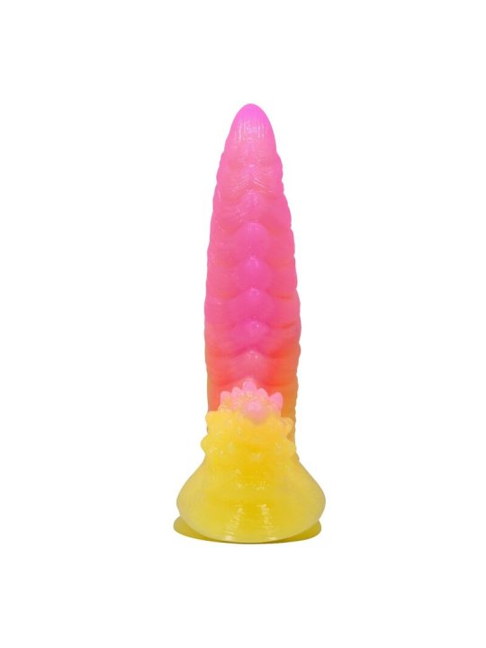 POWER MONSTERS RIPPLIED MONSTER DILDO FANTASIA CON VENTOSA 225 CM O 55 CM ROSA Y AMARILLO