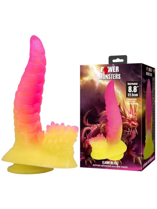 POWER MONSTERS RIPPLIED MONSTER DILDO FANTASIA CON VENTOSA 225 CM O 55 CM ROSA Y AMARILLO
