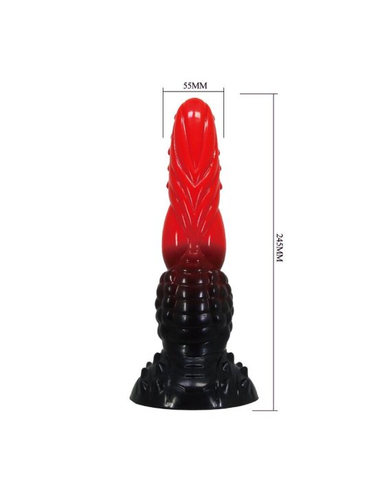 POWER MONSTERS FIRE DRAGON DILDO FANTASIA CON VENTOSA 245 CM O 58 CM ROJO Y NEGRO