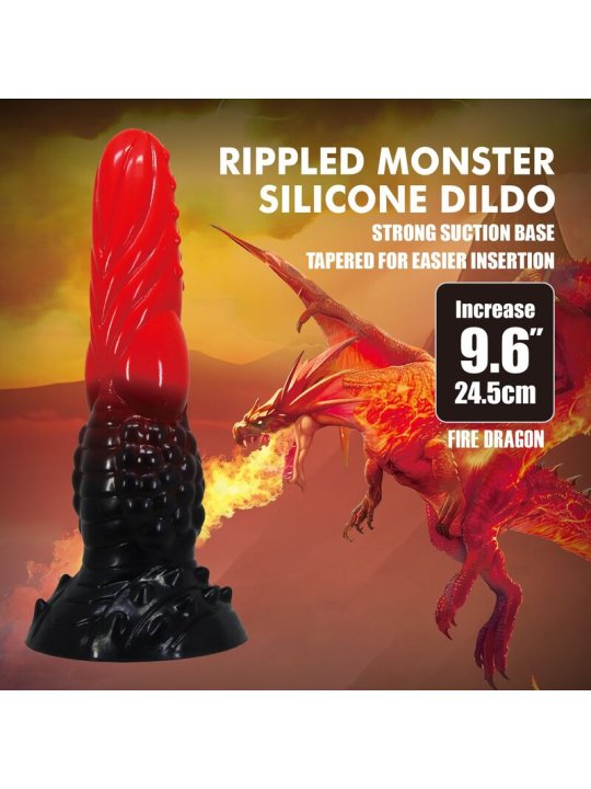 POWER MONSTERS FIRE DRAGON DILDO FANTASIA CON VENTOSA 245 CM O 58 CM ROJO Y NEGRO