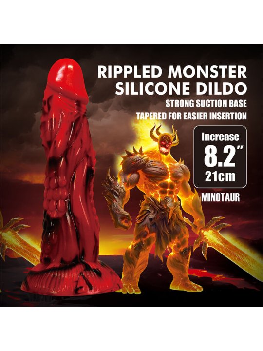 POWER MONSTERS MINOTAUR DILDO FANTASIA CON VENTOSA 21 CM O 5 CM ROJO Y NEGRO