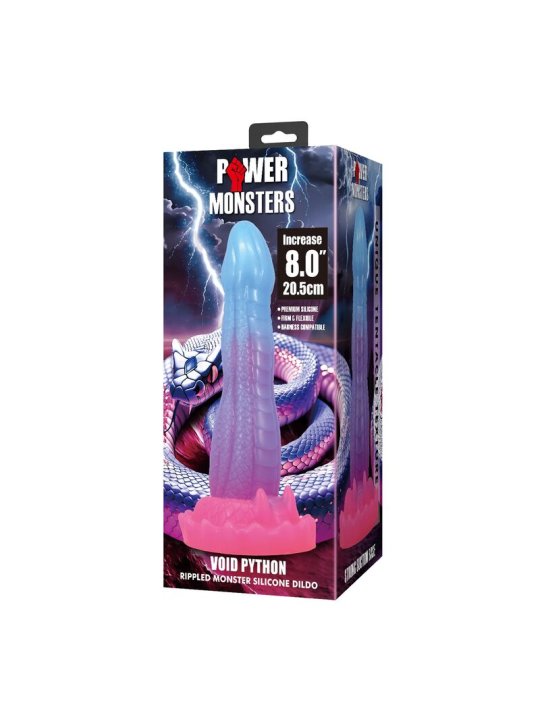 POWER MONSTERS VOID PYTHON DILDO FANTASIA CON VENTOSA 205 CM O 52 CM AZUL LILA Y ROSA