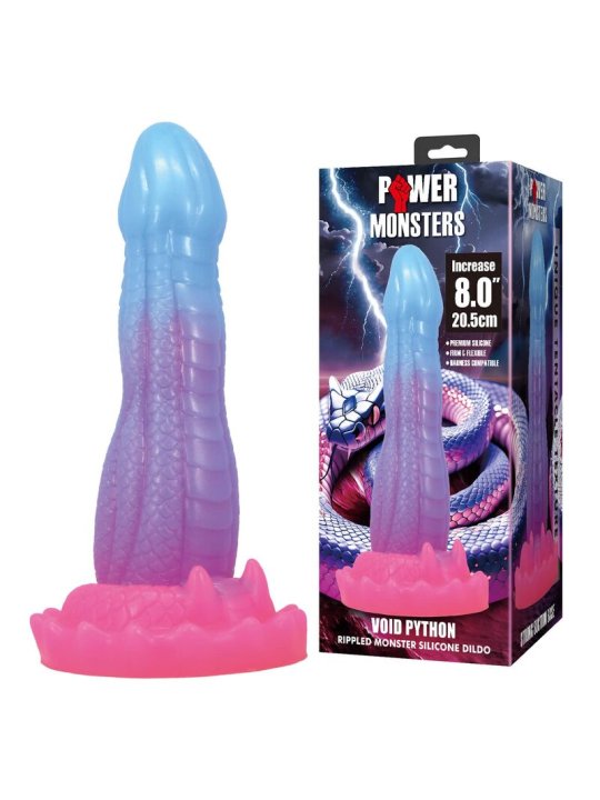 POWER MONSTERS VOID PYTHON DILDO FANTASIA CON VENTOSA 205 CM O 52 CM AZUL LILA Y ROSA