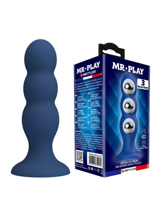 MR PLAY PLUG ANAL CON 3 BOLAS METALICAS Y VENTOSA AZUL