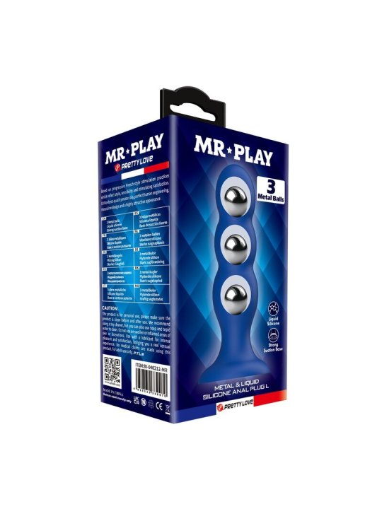 MR PLAY PLUG ANAL CON 3 BOLAS METALICAS Y VENTOSA AZUL