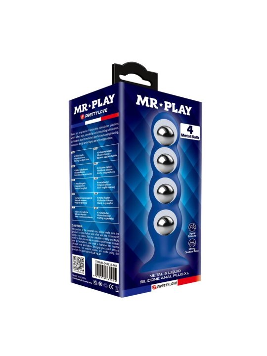 MR PLAY PLUG ANAL CON 4 BOLAS METALICAS Y VENTOSA AZUL