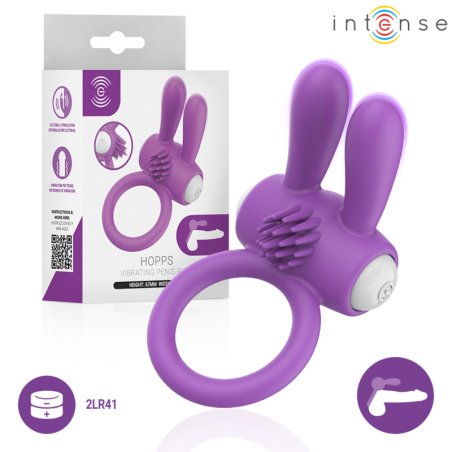 INTENSE HOPPS ANILLO PARA PENE VIBRADOR CON ESTIMULACION CLITORIANA MORADO