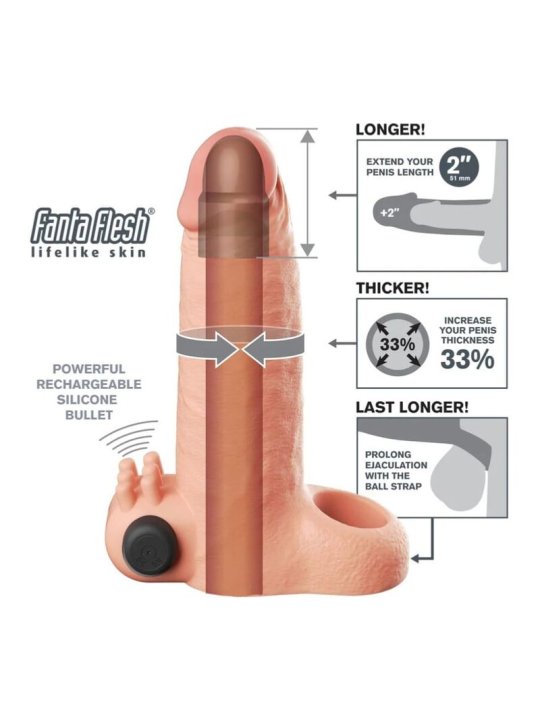 FANTASY X TENSIONS FUNDA EXTENSORA VIBRATORIA REAL FEEL 5 CM COLOR BEIGE