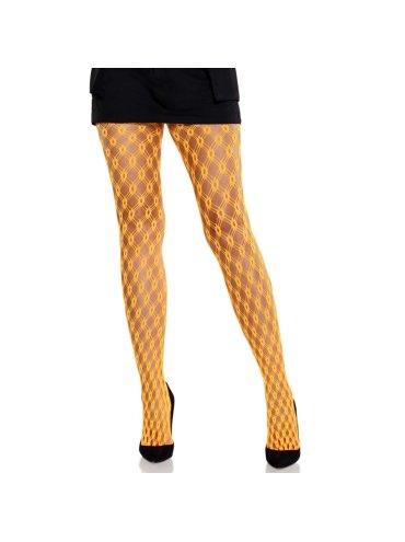 LEG AVENUE MALLAS DE ENCAJE CON OJALES NARANJA NEON