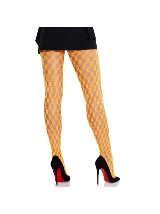 LEG AVENUE MALLAS DE ENCAJE CON OJALES NARANJA NEON