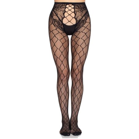 LEG AVENUE 1966 MEDIAS DE RED CON PANTY SIN ENTREPIERNA NEGRO TALLA UNICA