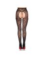 LEG AVENUE 1967 MEDIAS DE LIGUERO CON RED DE FLORES NEGRO TALLA UNICA