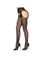 LEG AVENUE 1967 MEDIAS DE LIGUERO CON RED DE FLORES NEGRO TALLA UNICA