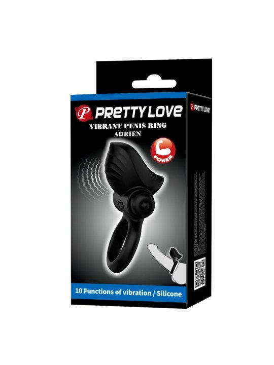 PRETTY LOVE ANILLO VIBRADOR PARA PENE ADRIEN 10 FUNCIONES NEGRO