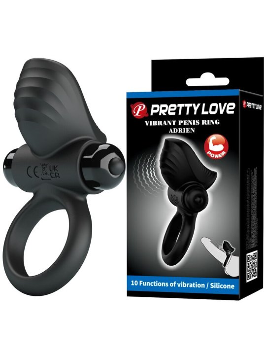 PRETTY LOVE ANILLO VIBRADOR PARA PENE ADRIEN 10 FUNCIONES NEGRO