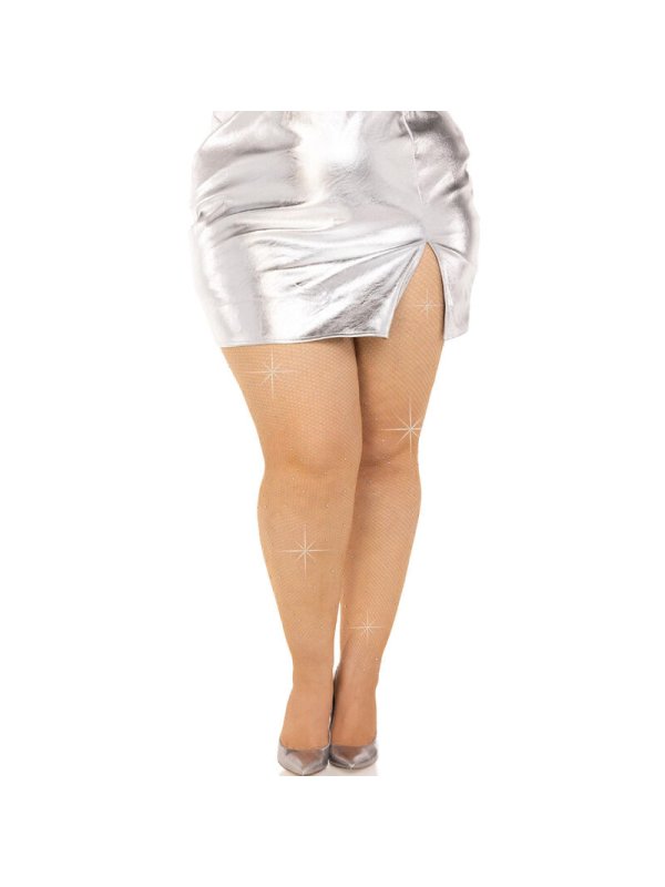 LEG AVENUE MEDIAS REJILLA CRISTALIZADA CARAMELO PLUS SIZE