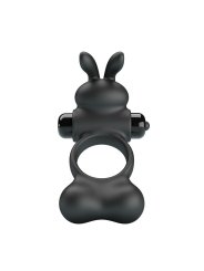 PRETTY LOVE ANILLO VIBRADOR PARA PENE CON ESTIMULADOR DE CONEJITO 10 FUNCIONES NEGRO